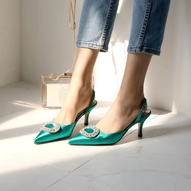 new stiletto pointed high heel rhinestone buckle