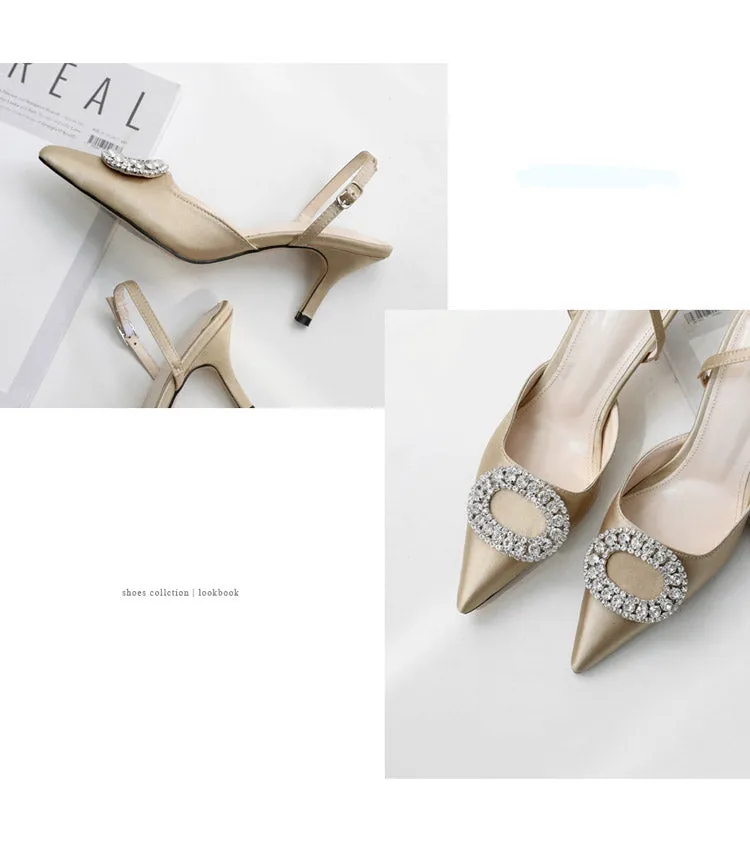 new stiletto pointed high heel rhinestone buckle