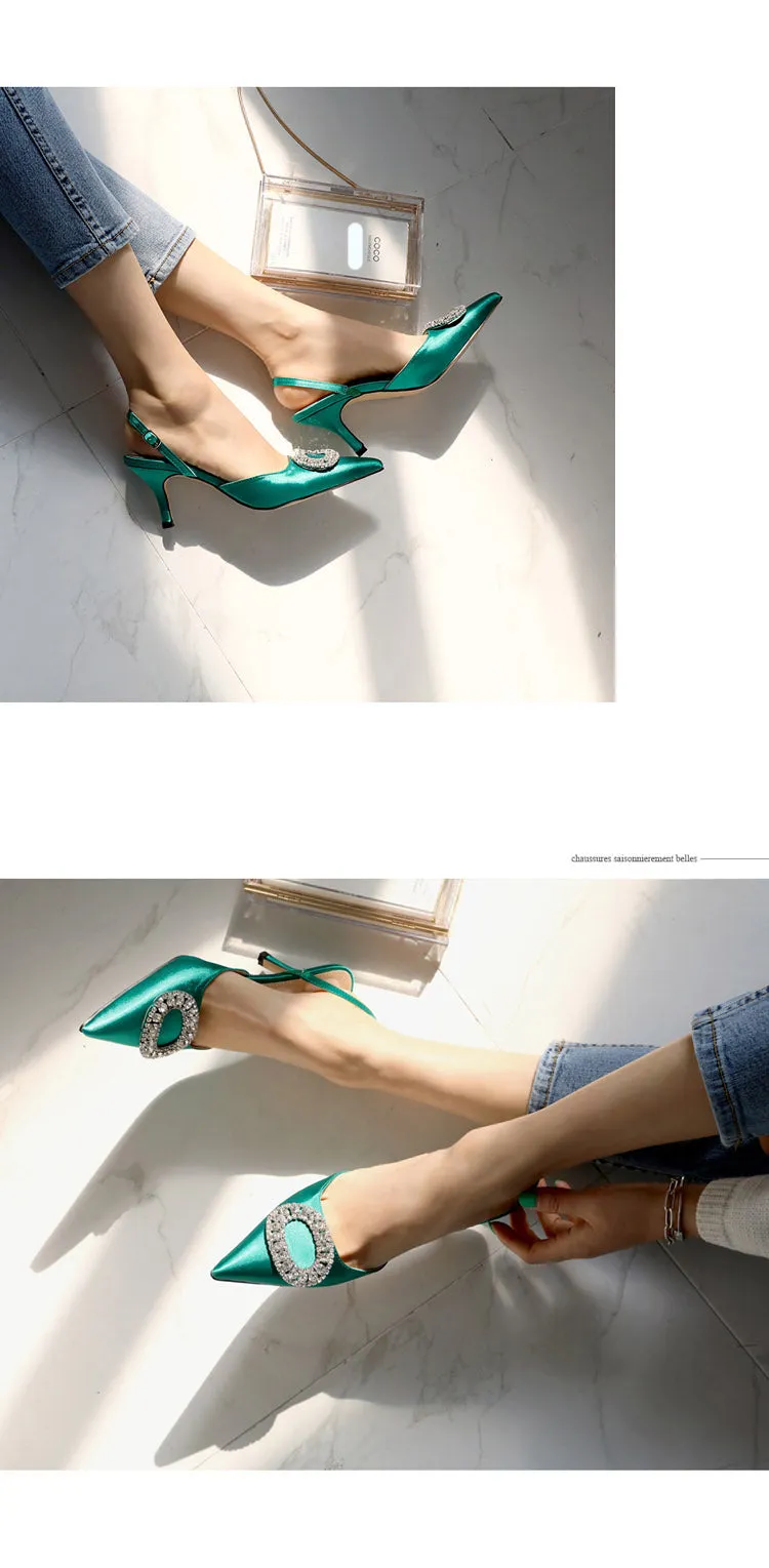 new stiletto pointed high heel rhinestone buckle