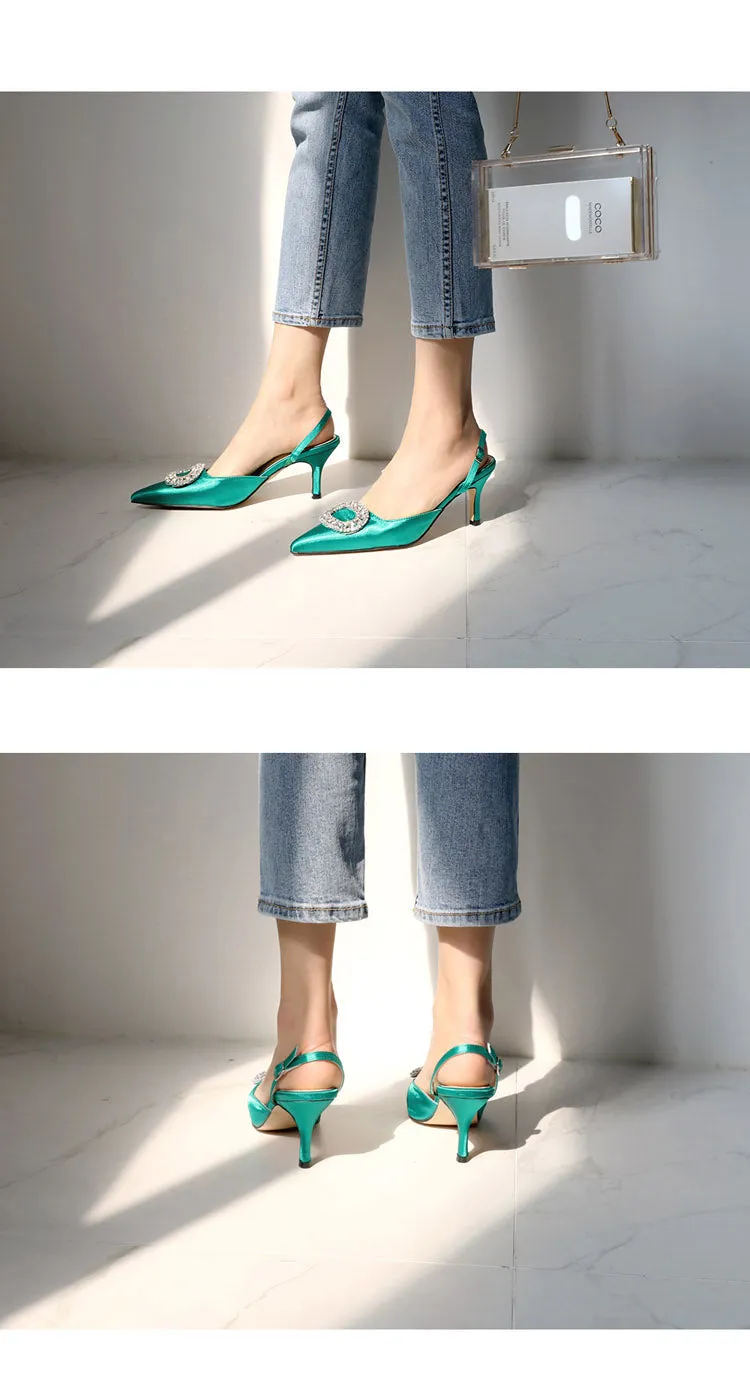new stiletto pointed high heel rhinestone buckle