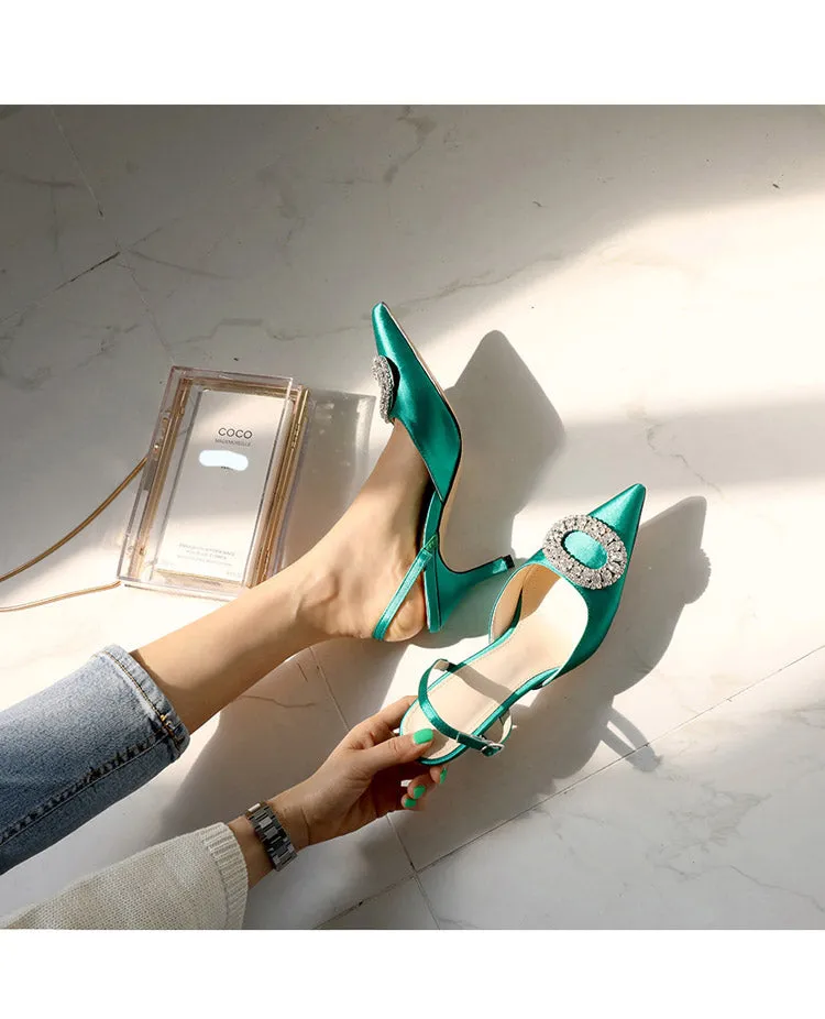 new stiletto pointed high heel rhinestone buckle