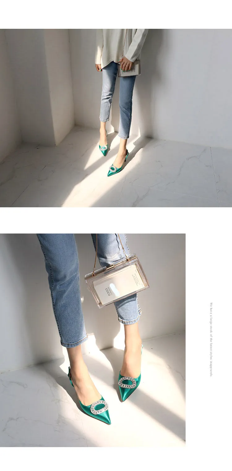 new stiletto pointed high heel rhinestone buckle