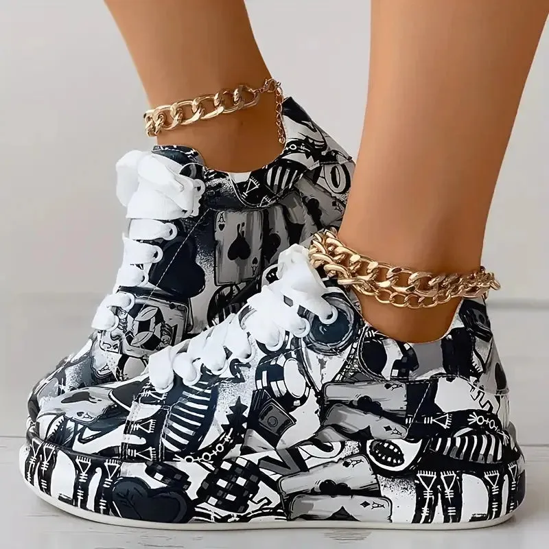 New Summer Hand-painted Graffiti Casual Women Sneakers
