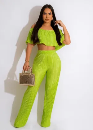 Off Shoulder Ruffled Crop Top & High Waisted Wide Leg Pants Set