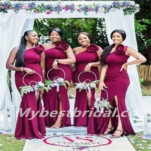 One-shoulder Mermaid Side slit Elegant Simple Long Bridesmaid Dresses,BDS0201