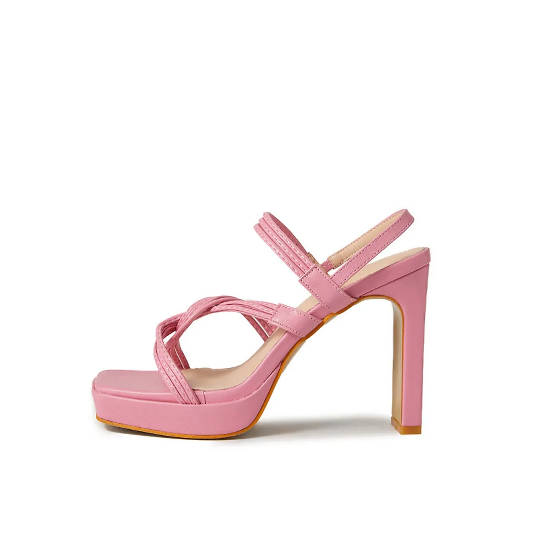 Open Toe Twisted Strap Platform High Heel Sandals - Pink