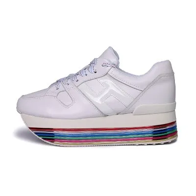 Paillette Sneakers Rainbow Height Increasing Shoes Woman Casual Laces up Platform Sneakers Girls Genuine Leather Ladies Shoes