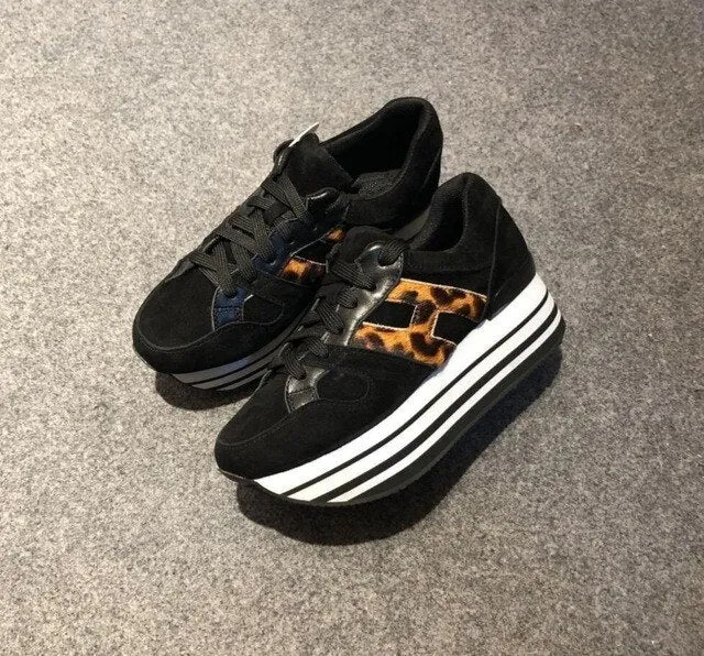 Paillette Sneakers Rainbow Height Increasing Shoes Woman Casual Laces up Platform Sneakers Girls Genuine Leather Ladies Shoes
