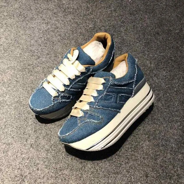 Paillette Sneakers Rainbow Height Increasing Shoes Woman Casual Laces up Platform Sneakers Girls Genuine Leather Ladies Shoes