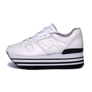Paillette Sneakers Rainbow Height Increasing Shoes Woman Casual Laces up Platform Sneakers Girls Genuine Leather Ladies Shoes