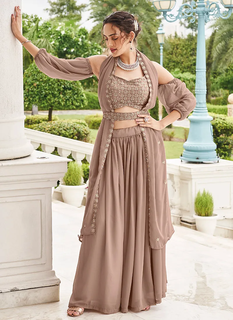 Pale Brown Sequence Embroidery Festive Lehenga Choli