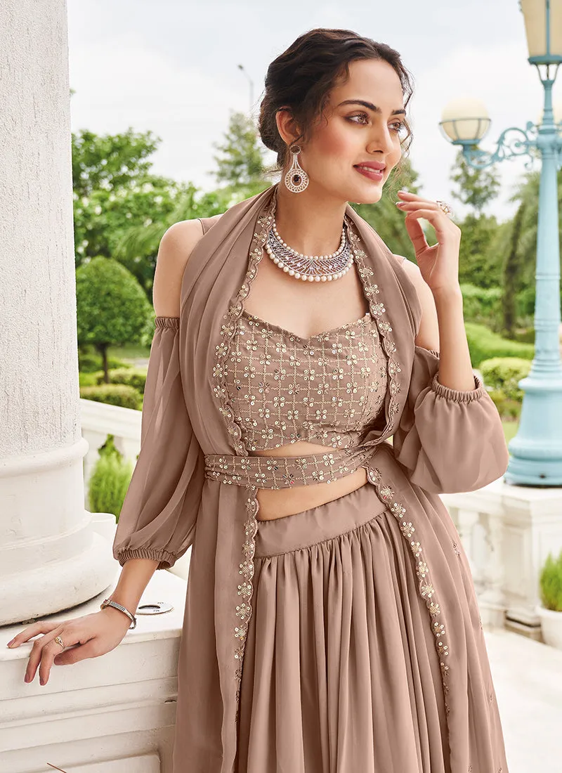 Pale Brown Sequence Embroidery Festive Lehenga Choli