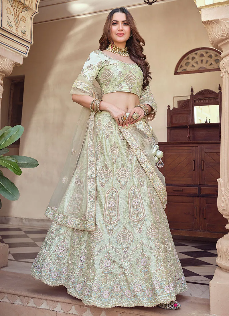 Pale Green Multi Embroidery Wedding Lehenga Choli With Dupatta
