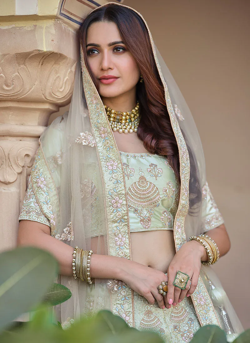 Pale Green Multi Embroidery Wedding Lehenga Choli With Dupatta