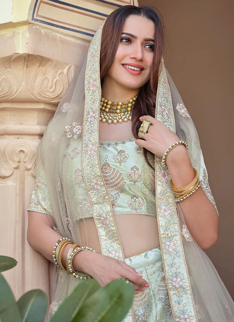 Pale Green Multi Embroidery Wedding Lehenga Choli With Dupatta