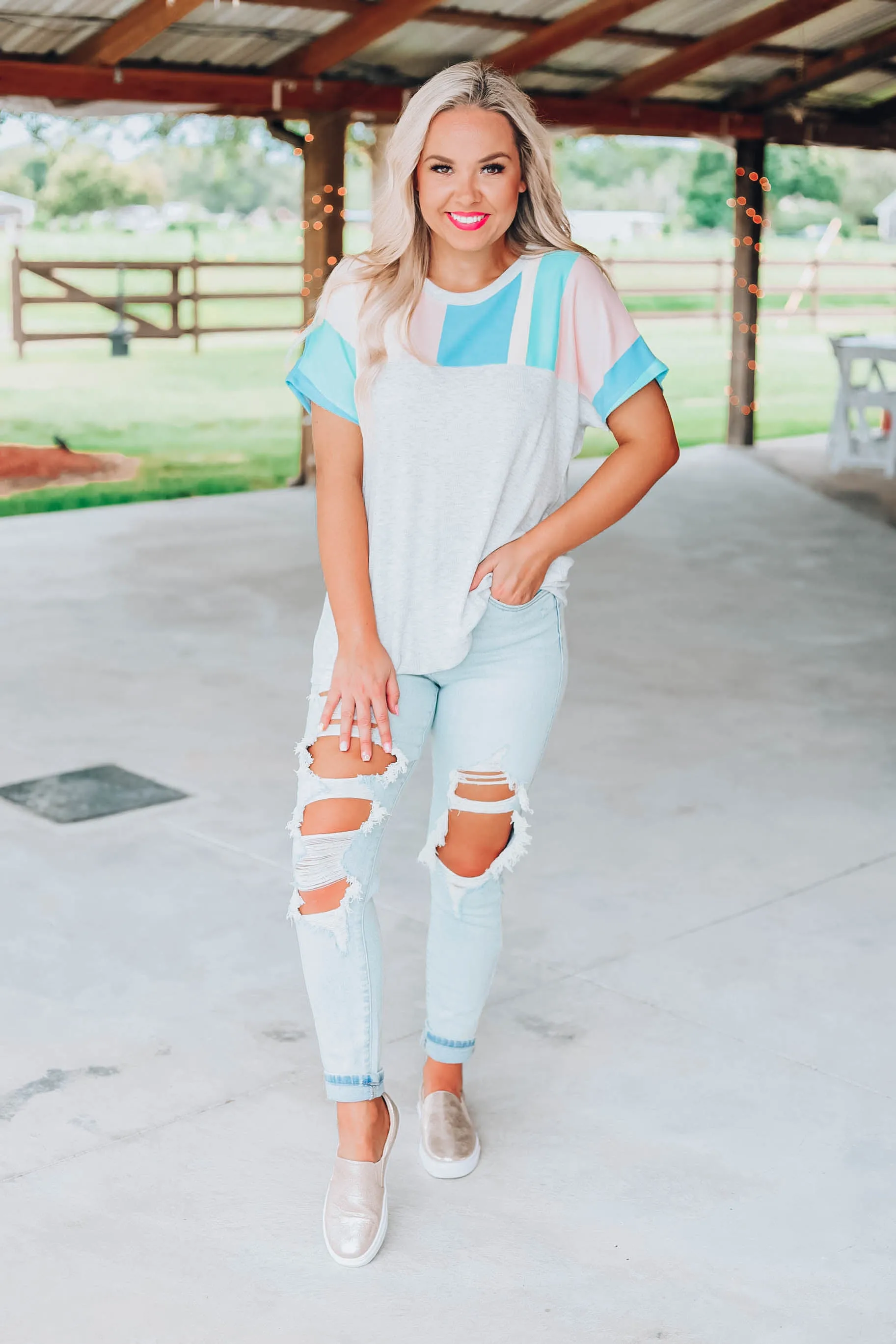 Pastel Mix Color Block Top