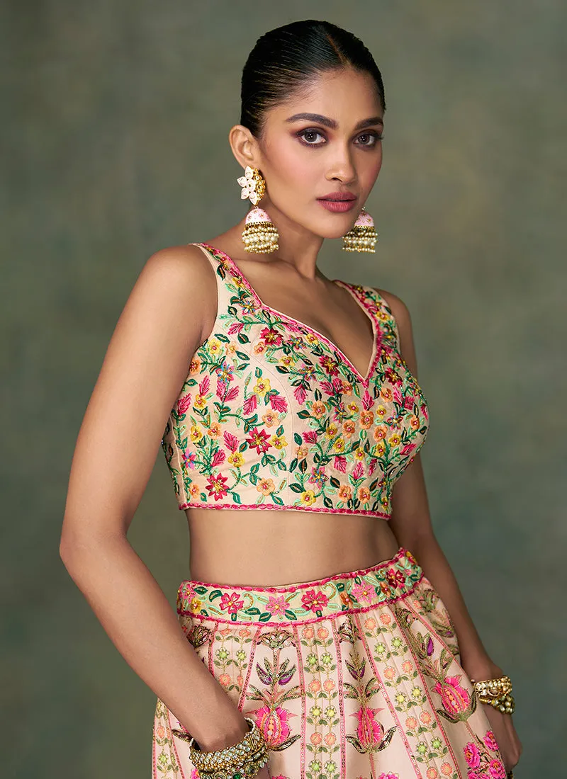 Peach Multi Sequence Embroidery Wedding Lehenga Choli