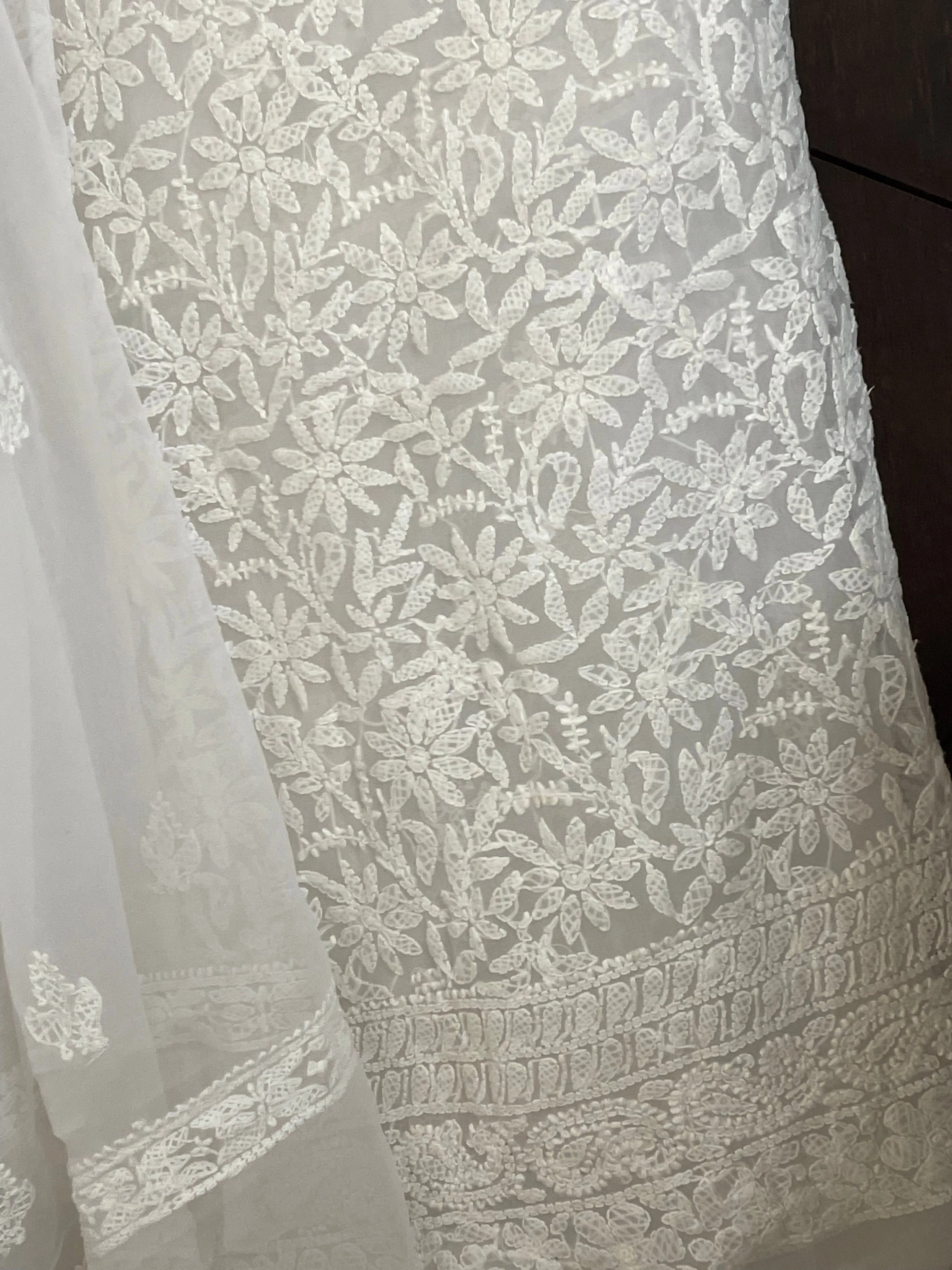 Pearl White Trending Everyday Georgette Chikankari Salwar Suit Set Unstitched