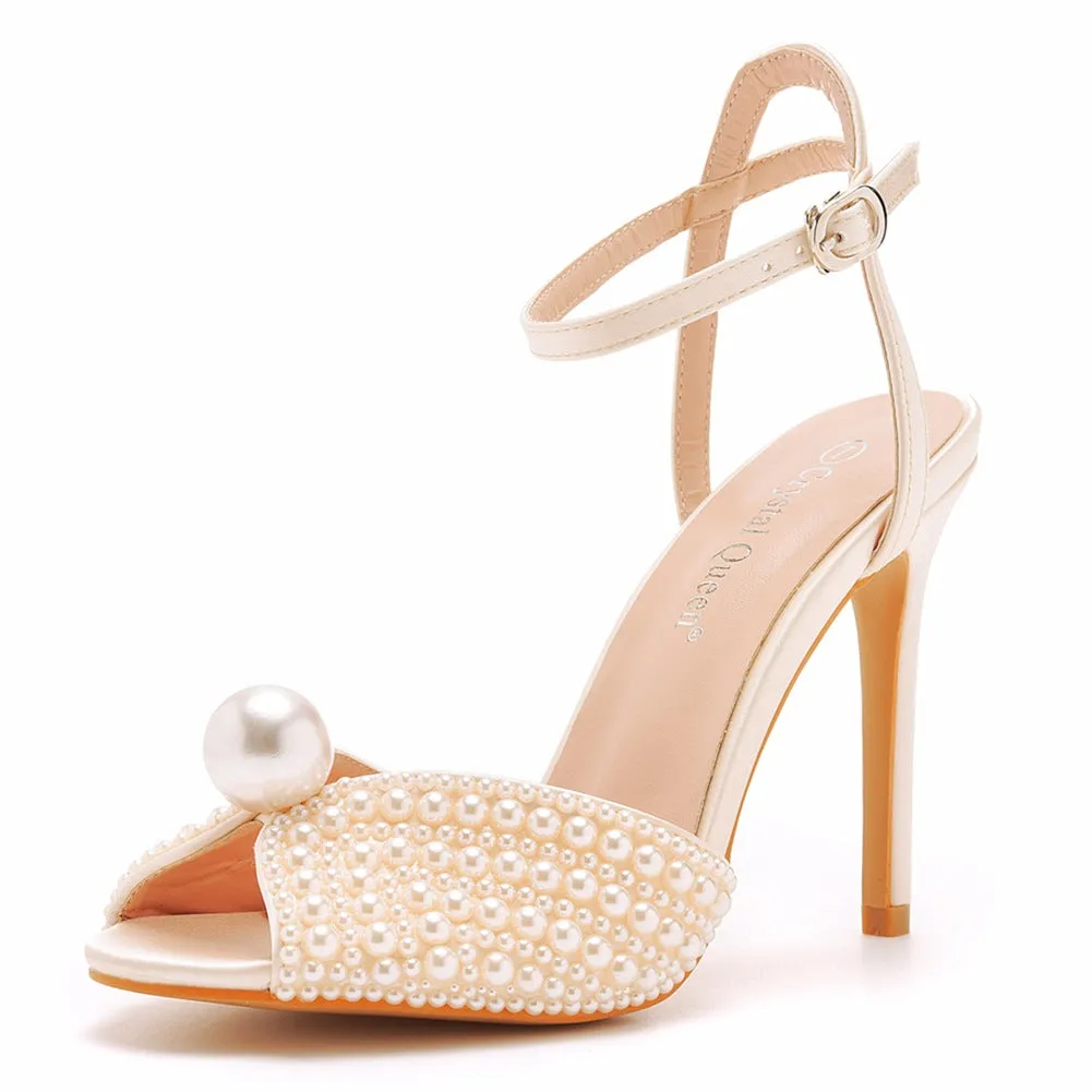 Peep Toe Elegant Faux Pearl Ultra High Heels