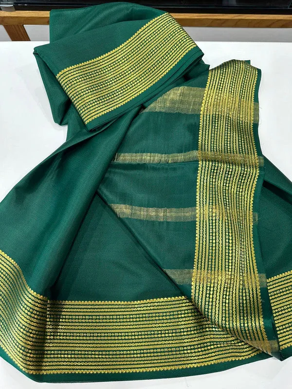 Plain Mysoore Silk Saree with Golden Border