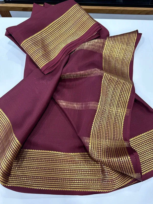 Plain Mysoore Silk Saree with Golden Border