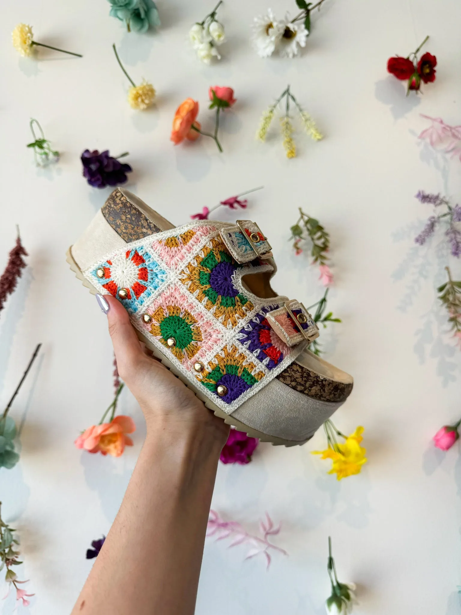 Platform Boho Crochet Sandals- Cream