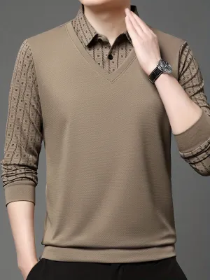 Polonik - Heren Poloshirt met Lange Mouwen, V-Hals Vest Ontwerp en Mouwpatroon