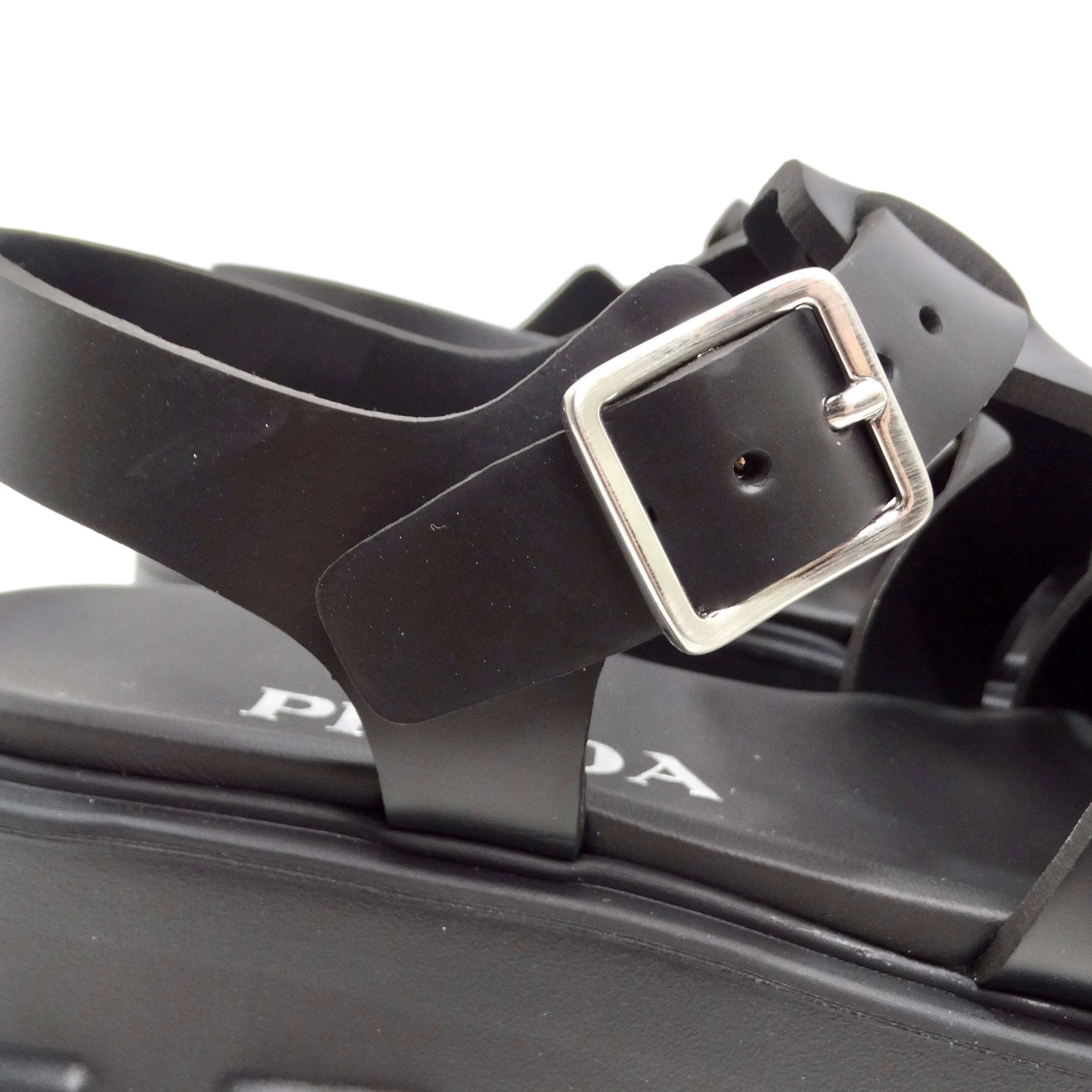 Prada Black Rubber Caged Slingback Platform Sandals