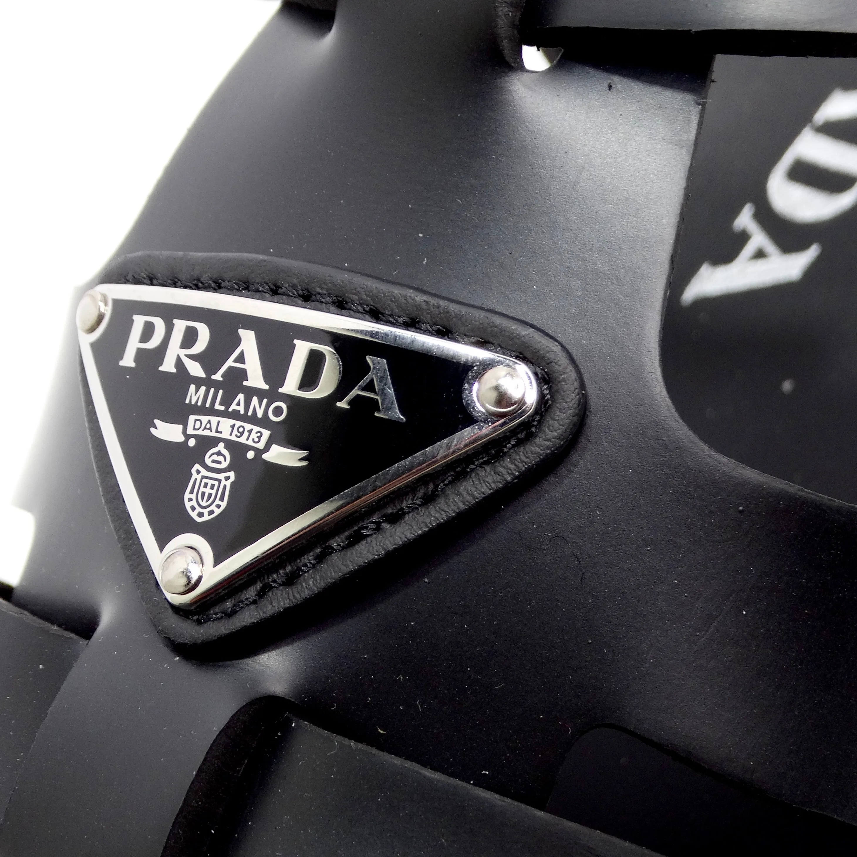 Prada Black Rubber Caged Slingback Platform Sandals