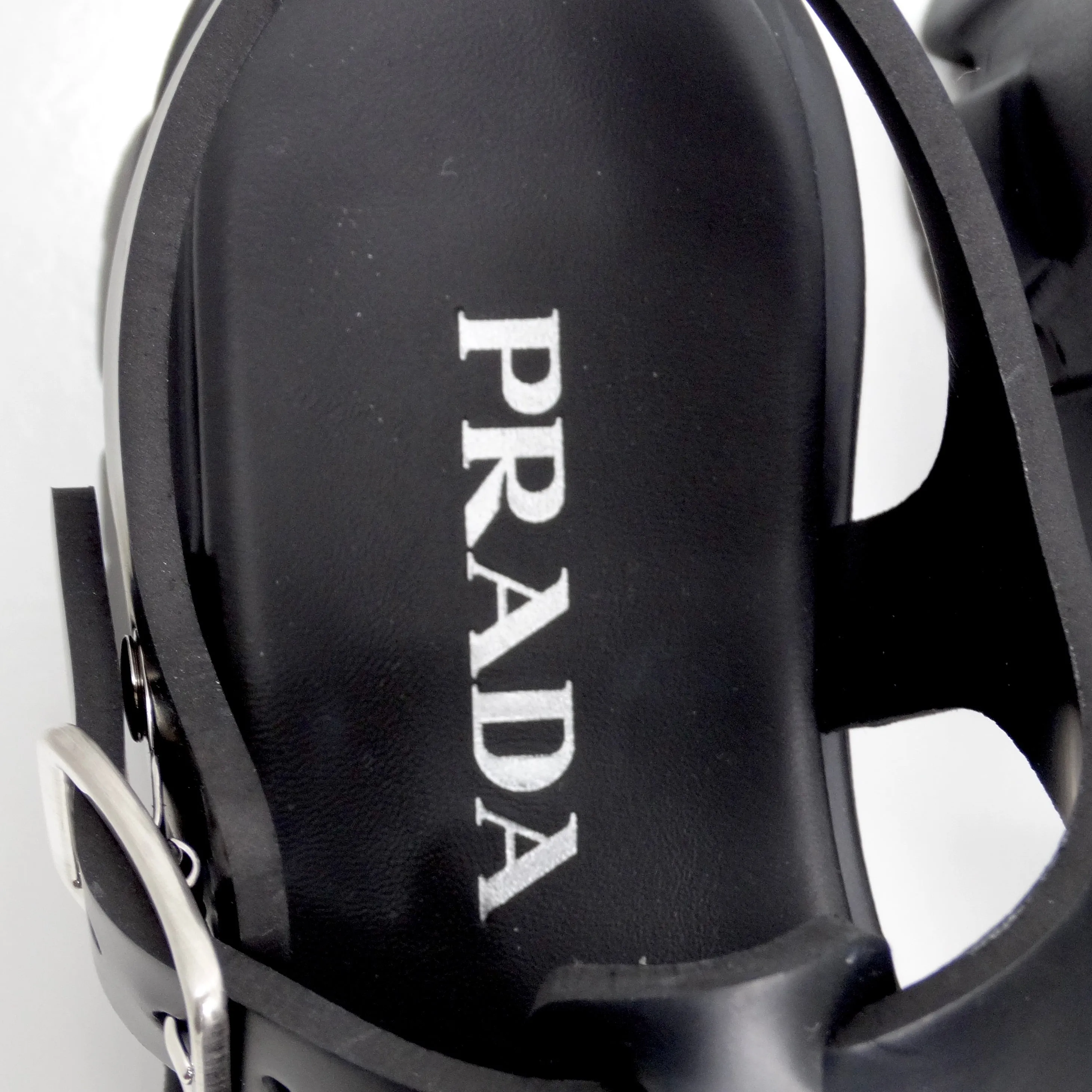Prada Black Rubber Caged Slingback Platform Sandals
