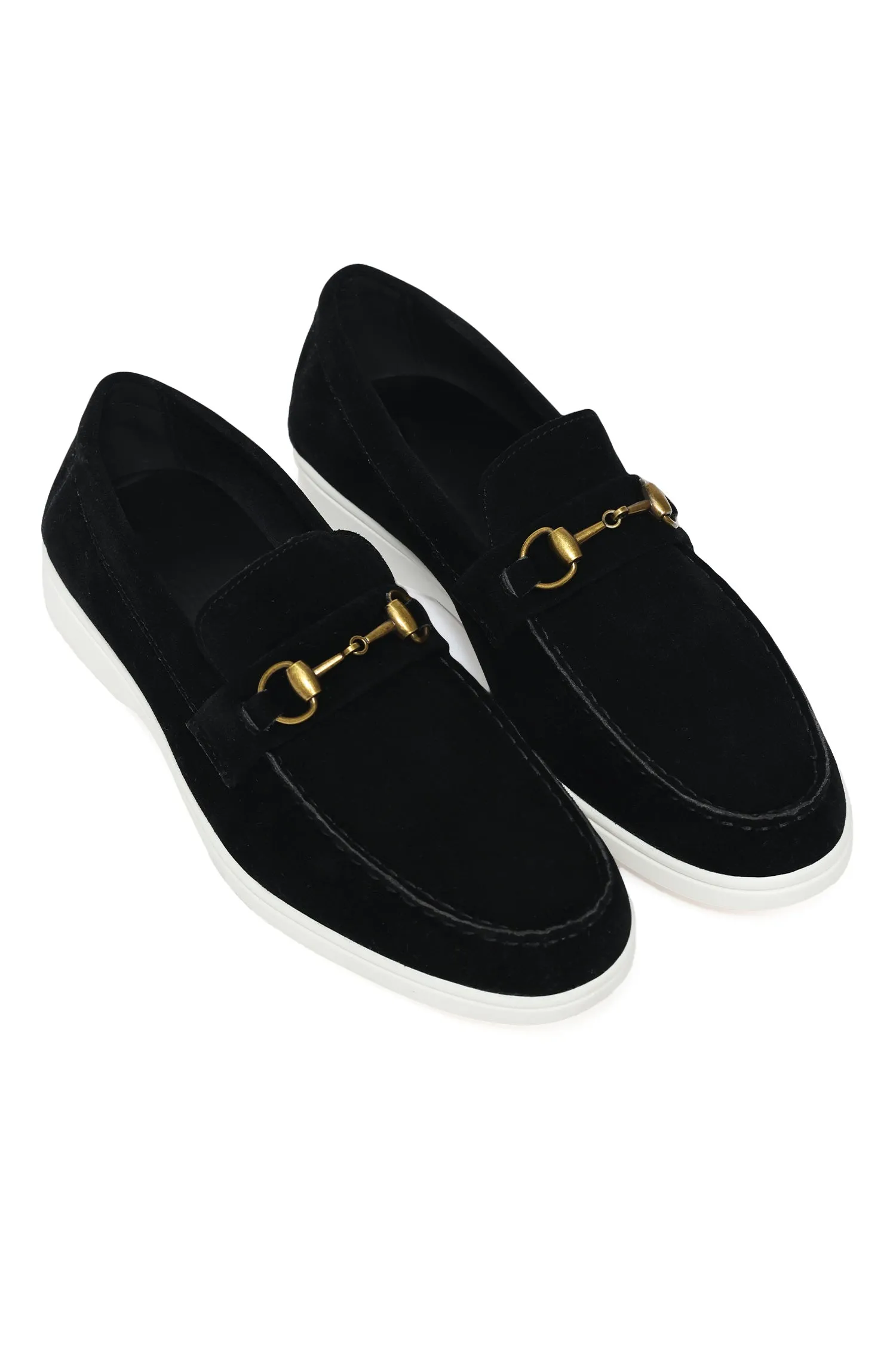 PREMIUM SUEDE LOAFERS WITH METALLIC HORSEBIT-BLACK