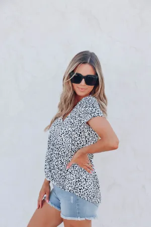 Prowling Around Surplice Print Top - Ivory/Black