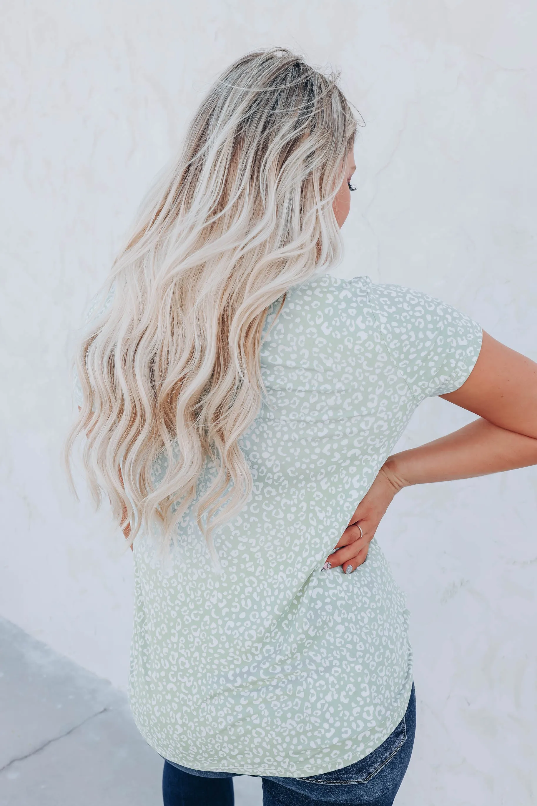 Prowling Around Surplice Print Top - Sage/White