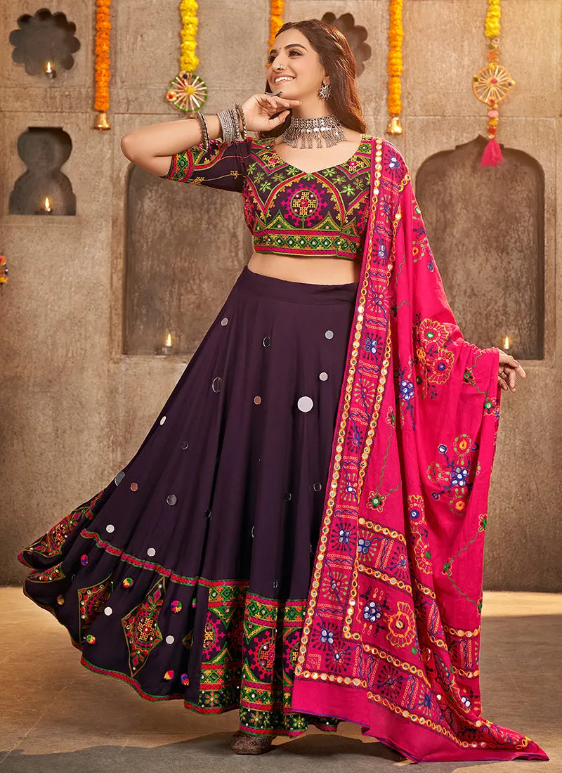 Purple And Pink Kutchi Embroidered Rajwadi Chaniya Choli