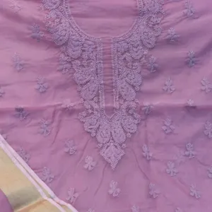 Purple Organza Chikankari Salwar Suit unstitched