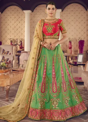 Red And Green Multi Embroidery Wedding Lehenga Choli