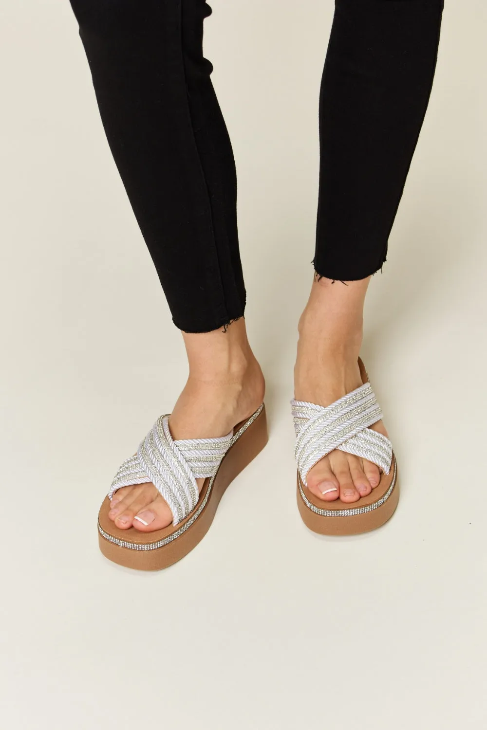 Rhinestone Platform Wedge Sandals ONLINE EXCLUSIVE