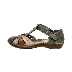 Rieker Flat Sandals Leather Green Colour For Women