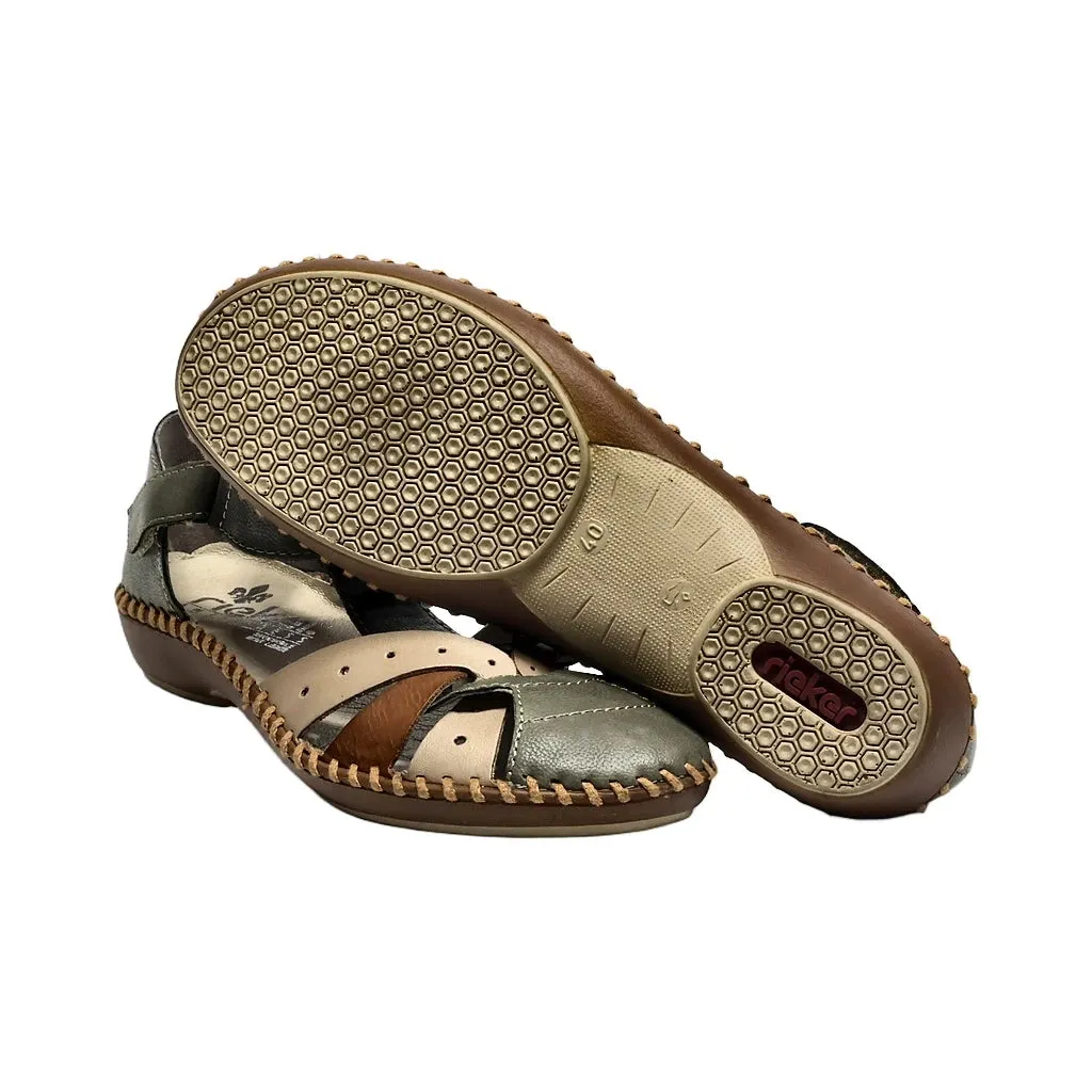Rieker Flat Sandals Leather Green Colour For Women