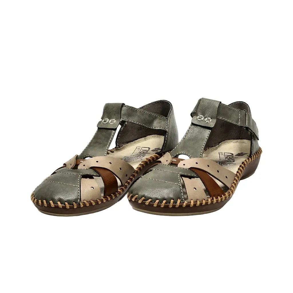 Rieker Flat Sandals Leather Green Colour For Women