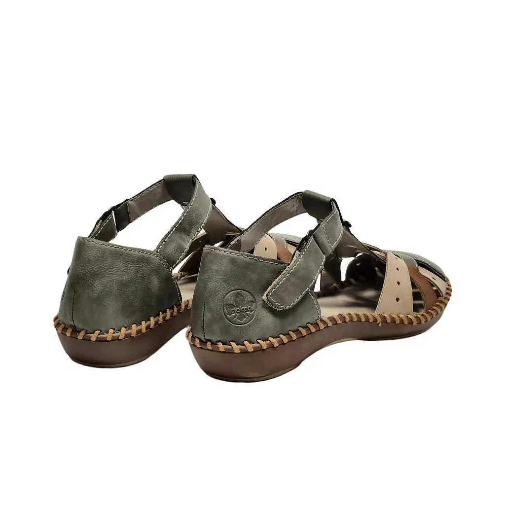 Rieker Flat Sandals Leather Green Colour For Women