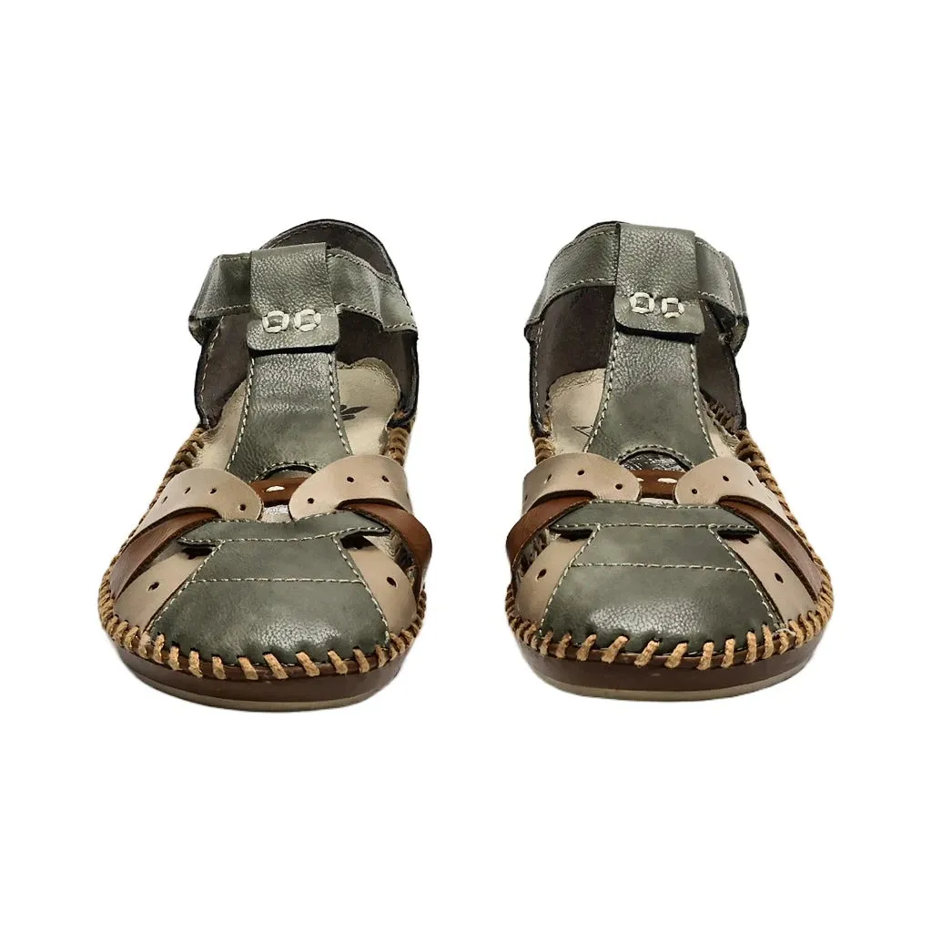 Rieker Flat Sandals Leather Green Colour For Women