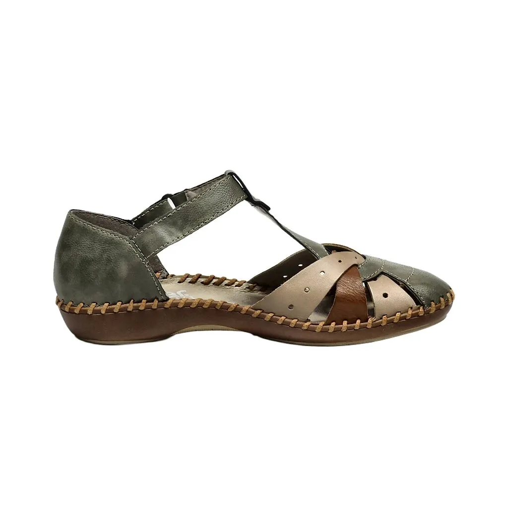 Rieker Flat Sandals Leather Green Colour For Women