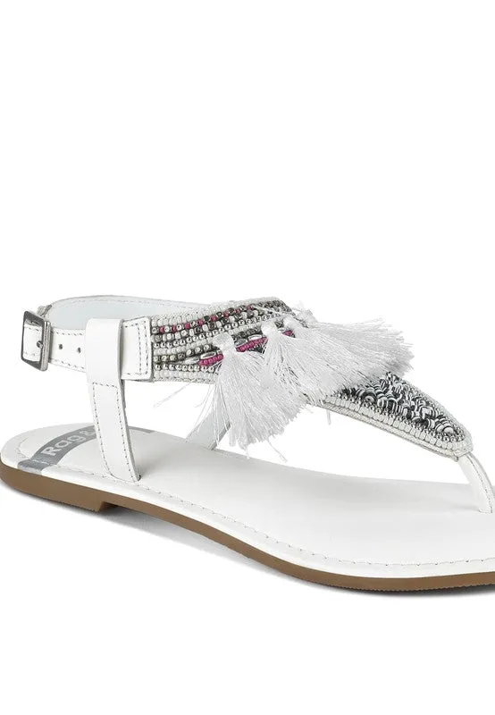 Risha Genuine Leather Tassel Sandals