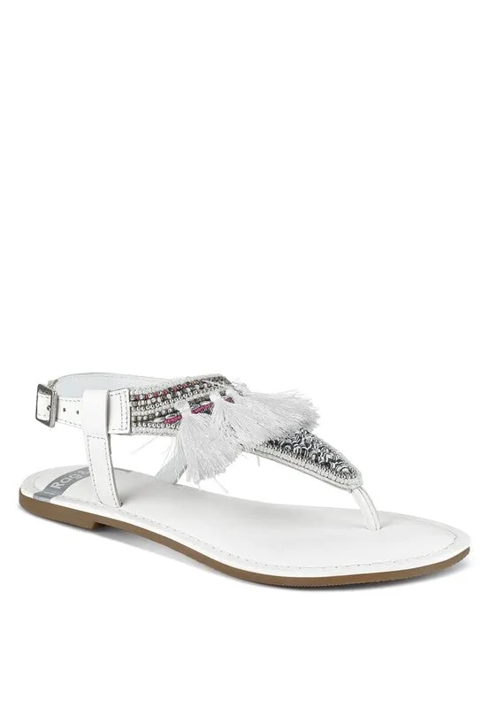 Risha Genuine Leather Tassel Sandals