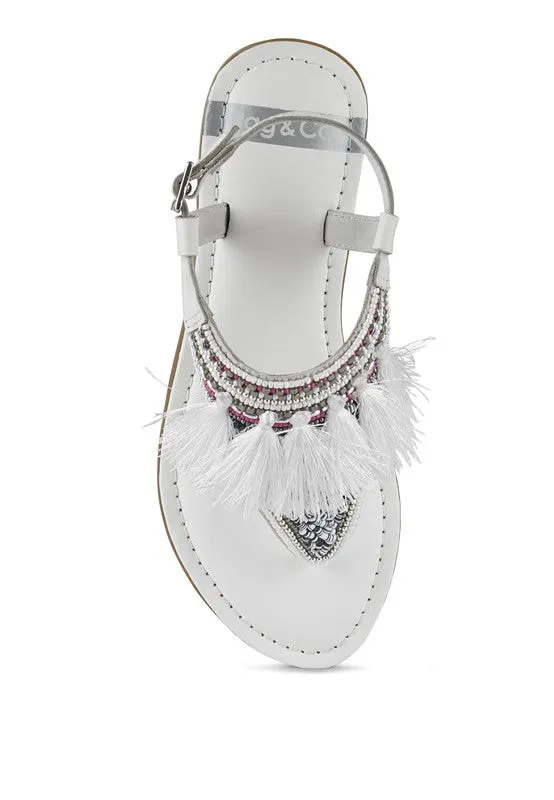 Risha Genuine Leather Tassel Sandals