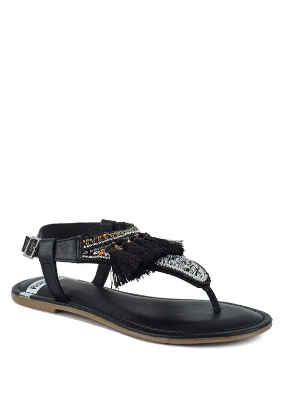 Risha Genuine Leather Tassel Sandals
