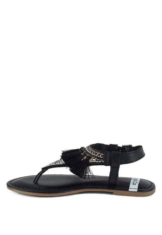 Risha Genuine Leather Tassel Sandals