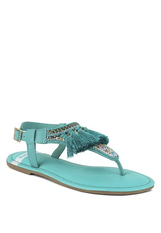 Risha Genuine Leather Tassel Sandals