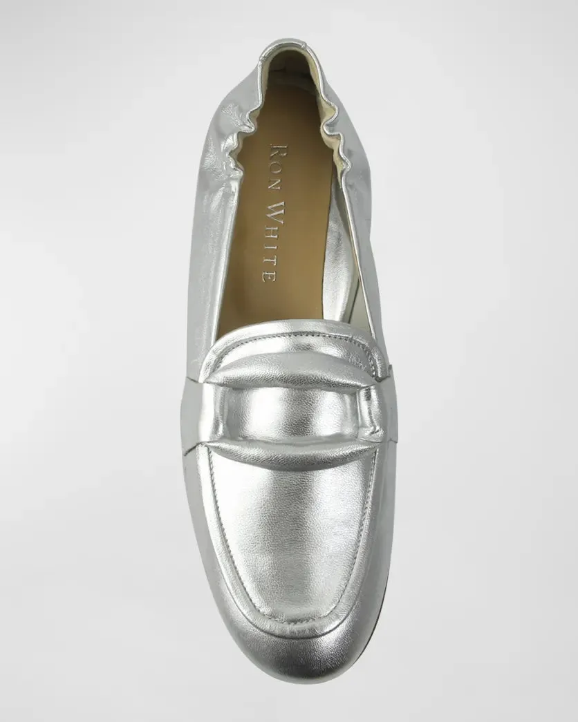 Ron White - Fibi Metallic Leather Flat Loafer - Silver